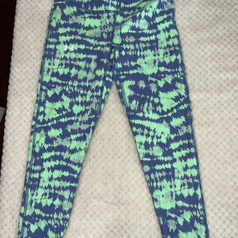 Kids Tie-Dye Leggings - Green and Blue Under Armour YM